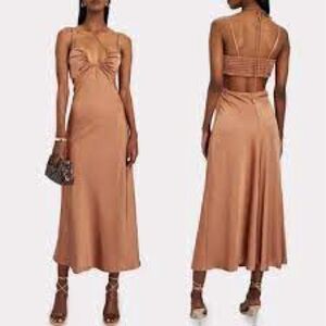 A.L.C. Sienna Cutout Shirred Satin Midi Dress - Light Brown